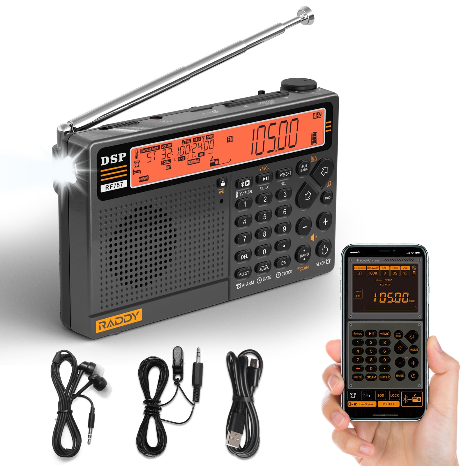 Amazon.co.jp: Raddy RF757 APPコントロール短波ラジオ、AM/FM